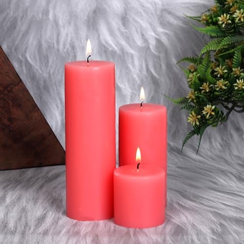 PROSPERRO LUMO by Parkash Candles Unscented Pillar Candles Set of 3 || 2x2, 2x4, 2x6 Inches || Paraffin Wax Candles || Home Decor (Pink) - Image 2