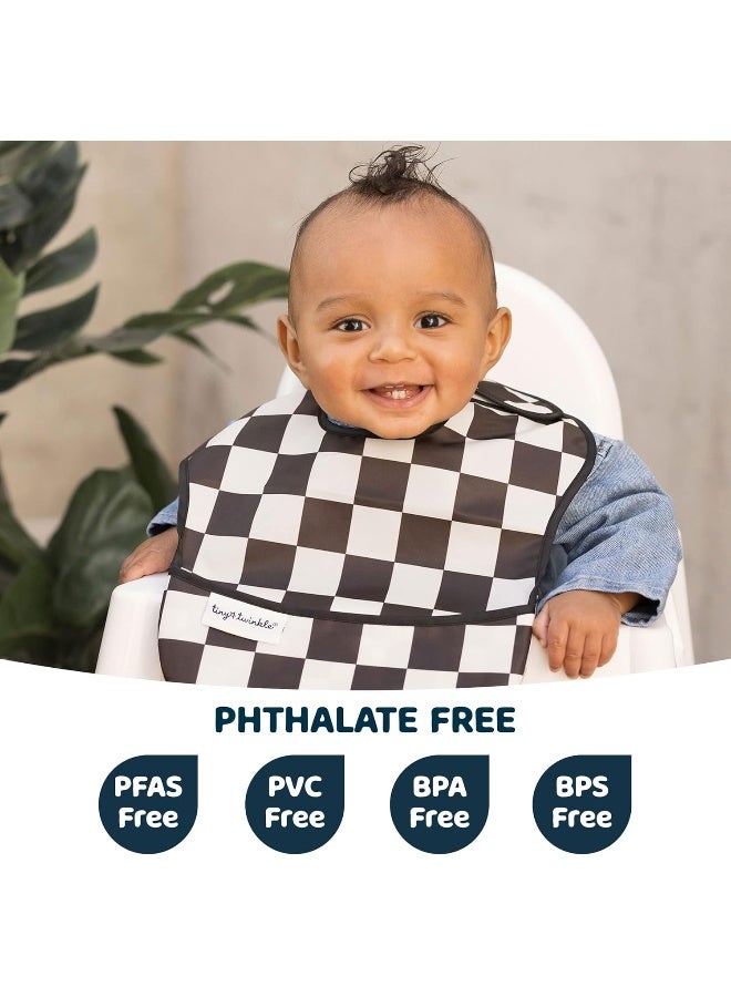 Tiny Twinkle Tiny Twinkle Mess-Proof Baby Bib - Waterproof Bib for Baby Boy or Girl - Machine Washable - Adjustable Closure - PVC, BPA, & Phthalate Free - Great for Travel - Baby Food Bibs (3 Pack, Checkers Boy)  - Image 2