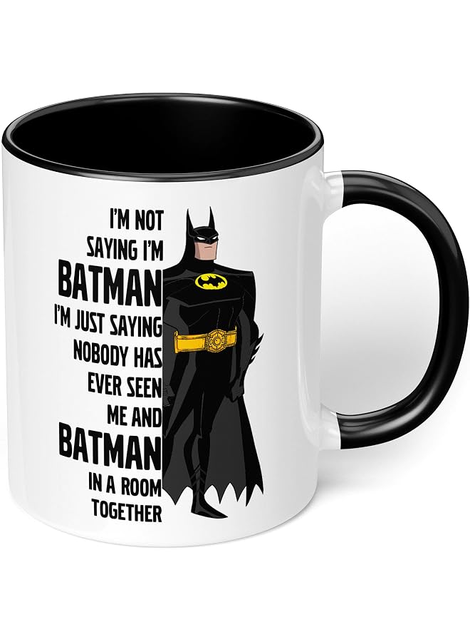 S-TOP 1 Mug - "I am Batman!" Funny Quote - Perfect for your cuppa Coffee, Tea, Karak, Milk, Cocoa or whatever Hot or Cold Beverage you Drink! - 11 Oz - Black Handle & Inside Colour - Image 1
