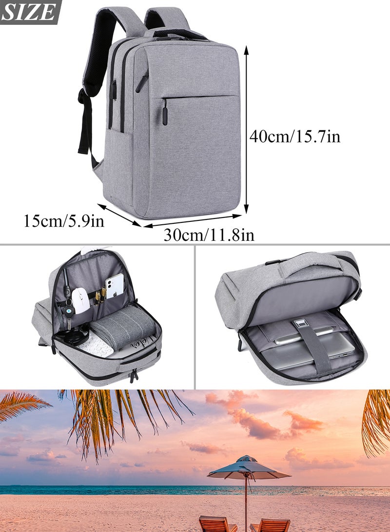TokFaa Laptop Backpack Business Travel Water Resistant Work Backpack with USB Charging Port Durable College School Computer Bag Bookbag for Men & Women Fits 17 Inch Notebook(Grey) - Image 2