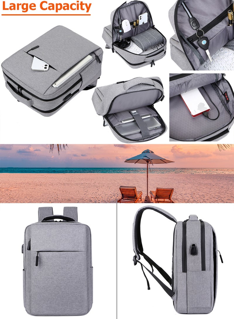 TokFaa Laptop Backpack Business Travel Water Resistant Work Backpack with USB Charging Port Durable College School Computer Bag Bookbag for Men & Women Fits 17 Inch Notebook(Grey) - Image 3