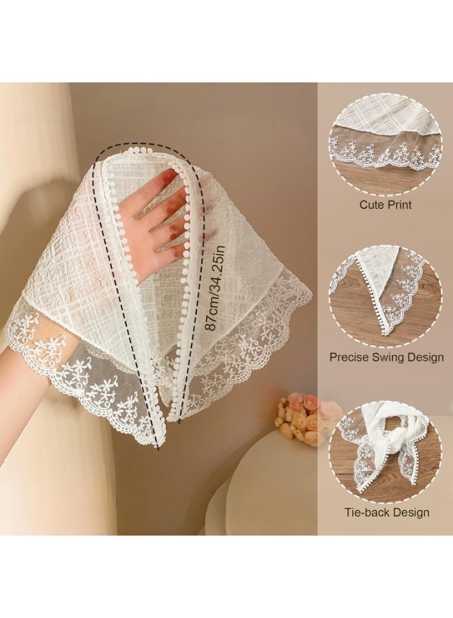 2-Piece Hair Scarf Bandana Handband for Women - Chiffon Head Scarf for Women's Hair, Non Slip Lace Triangle Kerchief Women’s Hair Bands (Pink+Off white) - Image 2