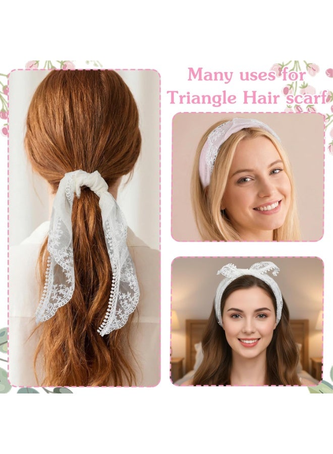 2-Piece Hair Scarf Bandana Handband for Women - Chiffon Head Scarf for Women's Hair, Non Slip Lace Triangle Kerchief Women’s Hair Bands (Pink+Off white) - Image 4