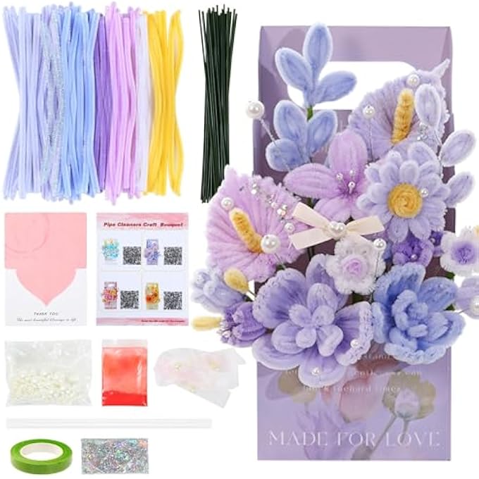 PIPE CLEANERS CRAFT KIT – DIY FLOWER BOUQUET MAKING KIT, CHENILLE STEMS CRAFT SUPPLIES FOR ART PROJECTS, PIPE CLEANER CRAFT KIT FOR CREATIVE ACTIVITIES, BEGINNER-FRIENDLY CRAFT KIT FOR FLOWER MAKING - Image 1