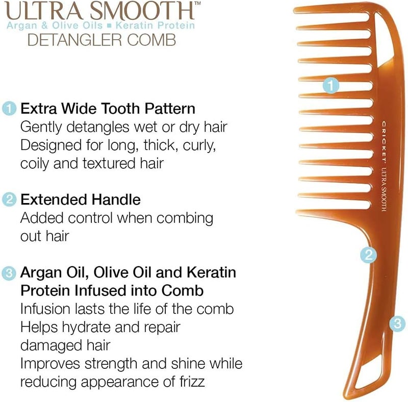 Cricket Ultra Smooth Detangler Comb for Wet and Dry Hair with Argan & Olive Oils and Keratin Infusion - Image 3