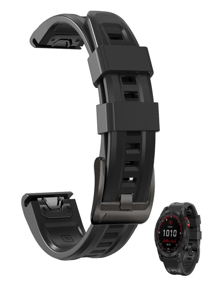EXMRAT for Garmin Fenix 6x Pro Watch Band, 26mm Quickfit Silicone Sports Bands Strap for Fenix 7X 6X 5X Plus Fenix 3/3 HR Smartwatch (Black) - Image 1