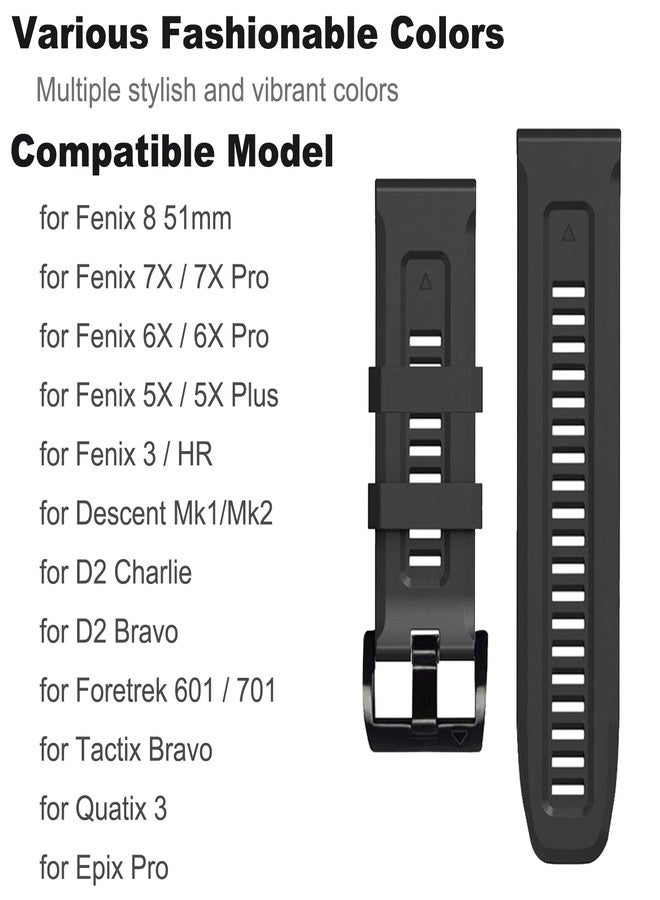 EXMRAT for Garmin Fenix 6x Pro Watch Band, 26mm Quickfit Silicone Sports Bands Strap for Fenix 7X 6X 5X Plus Fenix 3/3 HR Smartwatch (Black) - Image 4