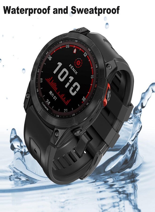 EXMRAT for Garmin Fenix 6x Pro Watch Band, 26mm Quickfit Silicone Sports Bands Strap for Fenix 7X 6X 5X Plus Fenix 3/3 HR Smartwatch (Black) - Image 2