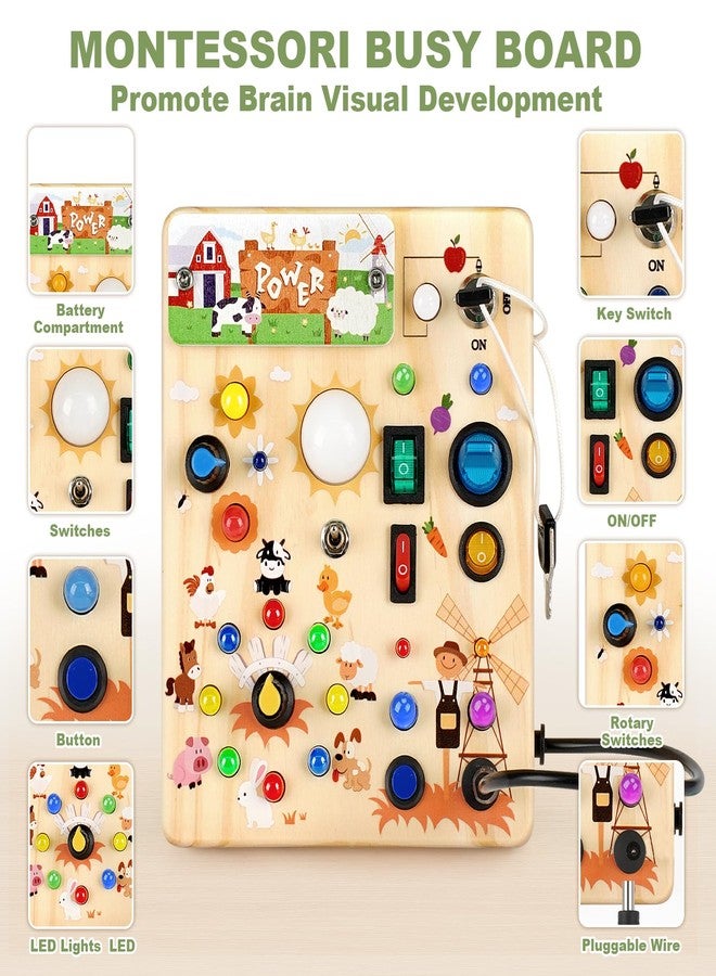 Dreamon Busy Board for Toddlers 1-3 - Montessori Educational Sensory Toy with 10 Switches & 19 Lights, Activity Board for Fine Motor Skills, Travel Toys for 1+ Year Old Boy & Girl Birthday Gift（Farm Theme） - Image 2