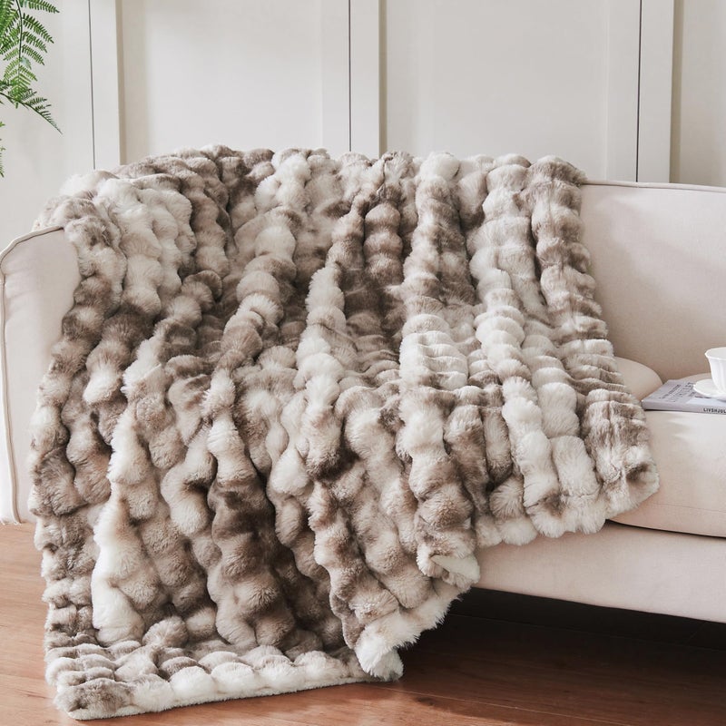 Serenhom 50x60 Inches Ultra-Soft Fuzzy Faux Fur Plush Throw Blanket - Thick, Warm Sherpa for Couch, Sofa, Bedroom, Camping - Decorative Blanket for Cozy Warmth, Bubble Brown Tie Dye - Image 1