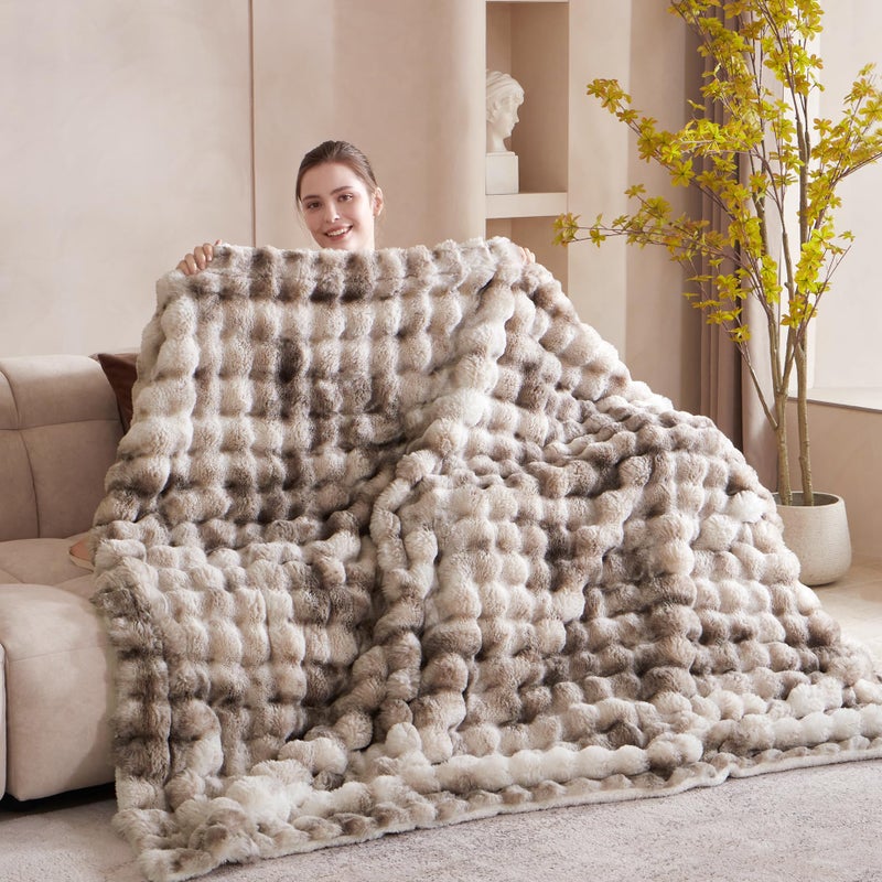 Serenhom 50x60 Inches Ultra-Soft Fuzzy Faux Fur Plush Throw Blanket - Thick, Warm Sherpa for Couch, Sofa, Bedroom, Camping - Decorative Blanket for Cozy Warmth, Bubble Brown Tie Dye - Image 4