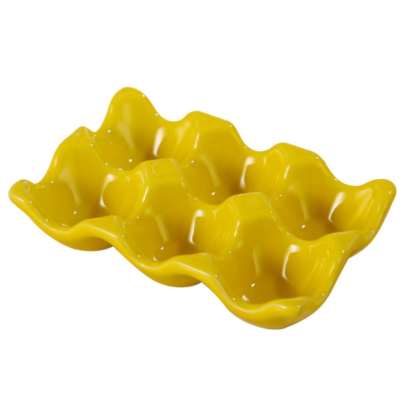 Yellow Ceramic Egg Tray Organizer with Storage and Serving Function for Refrigerator - Image 2