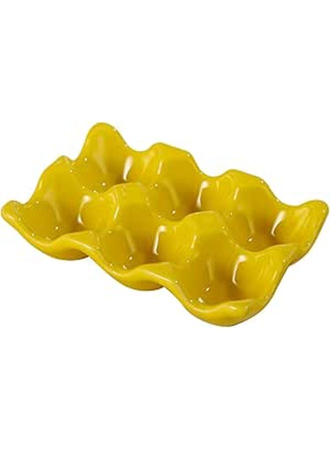 Yellow Ceramic Egg Tray Organizer with Storage and Serving Function for Refrigerator - Image 1