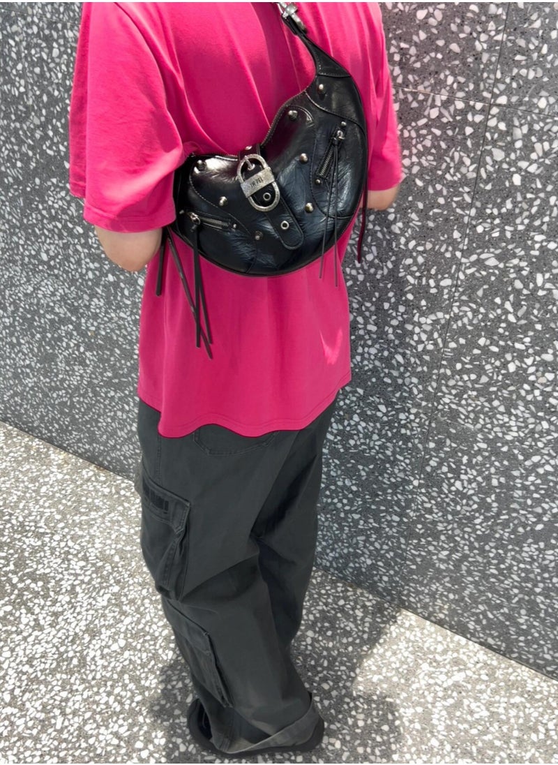 jp JW PEI  Shiny Croissant Bag Large Capacity Motorcycle Shoulder Crossbody Underarm Bag  - Image 2