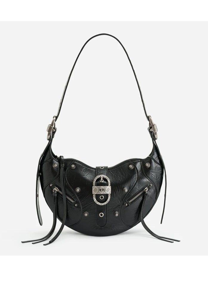 jp JW PEI  Shiny Croissant Bag Large Capacity Motorcycle Shoulder Crossbody Underarm Bag  - Image 1