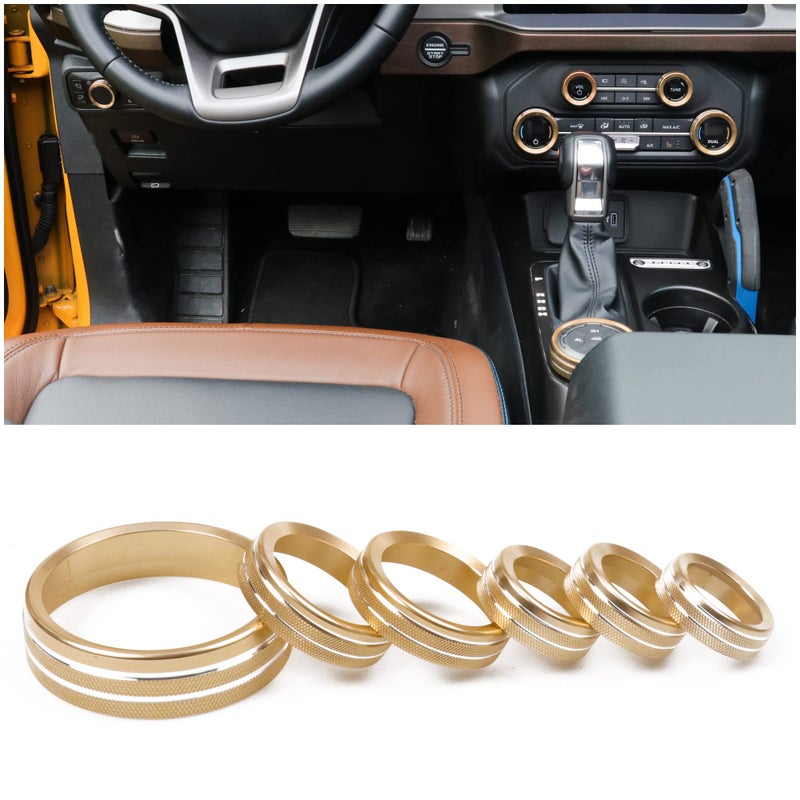 RERPRO Air Conditioner Headlight Switch Knob Cover Trim for 2021 2022 2023 2024 2025 New Ford Bronco 24 Door Interior Accessories Audio 4 Wheel Drive Trailer Gear Control Knob Aluminum Decor 6P Gold - Image 2