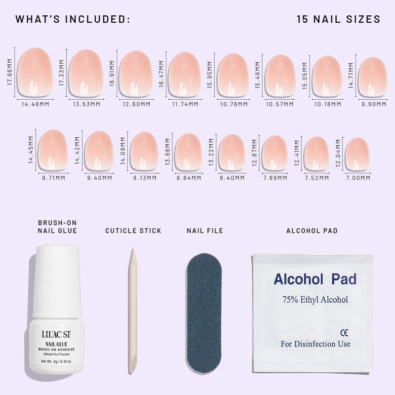 Lilac St. Lilac St - Press on Nails, Sheer Chemise (30 Nails, 15 Sizes) - Short, Round, Glossy, Opaque - Brush-On Nail Glue, Nail File, Cuticle Stick, Prep Pad - Reusable - Cruelty Free, Vegan, Women Founded - Image 5