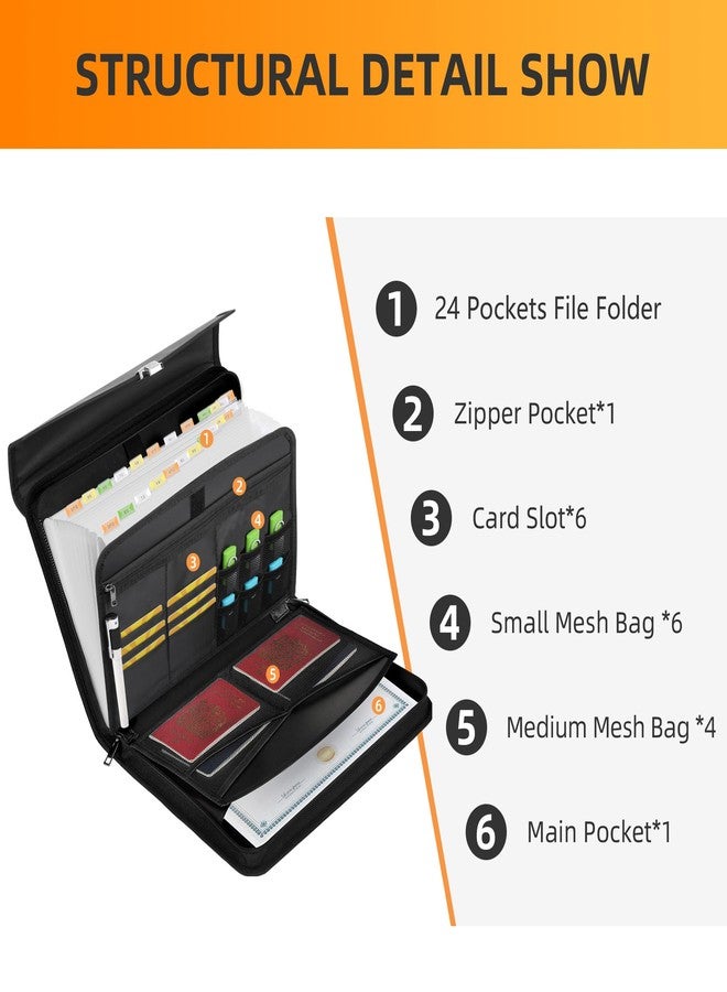 Hontom Accordion File Organizer,24 Pockets Fireproof Expanding File Folder with Multi Pockets,Portable Business Fireproof Storage Document Organizer Folder with Snap Closure for Documents and File - Image 3