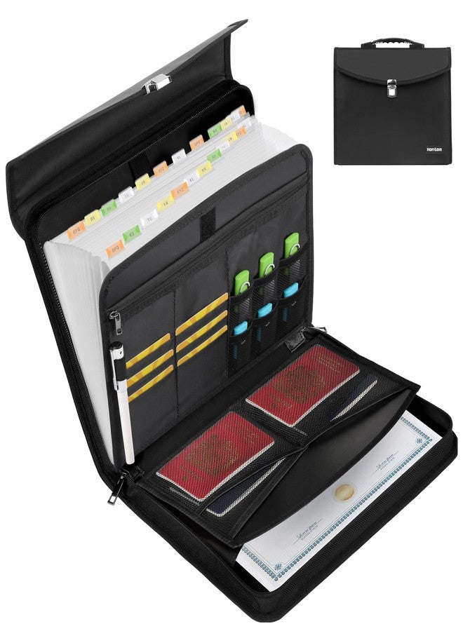 Hontom Accordion File Organizer,24 Pockets Fireproof Expanding File Folder with Multi Pockets,Portable Business Fireproof Storage Document Organizer Folder with Snap Closure for Documents and File - Image 1