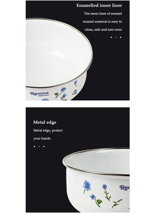 DUNISO - 5 Pieces of Enamel bowls set, thickened enamel preservation bowls, salad mixing bowls,with floral patterns, covered, heat resistant and drop resistant, used for storing tea, dried fruits, fruit,seasonings - Image 1