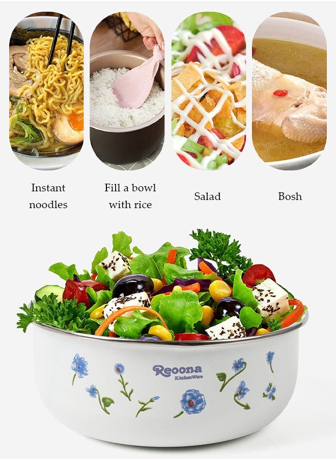 DUNISO 5 Pieces of Enamel bowls set, thickened enamel preservation bowls, salad mixing bowls,with floral patterns, covered, heat resistant and drop resistant, used for storing tea, dried fruits, fruit,seasonings  - Image 5