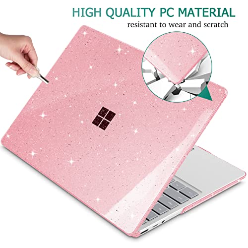 May Chen Case Compatible for 13.5" Microsoft Surface Laptop 5/4/3 with Metal Palm Rest Model 1951/1868, Plastic Hard Shell Case with Screen Protector + Keyboard Cover + Dust Plug, Pink Glitter - Image 5