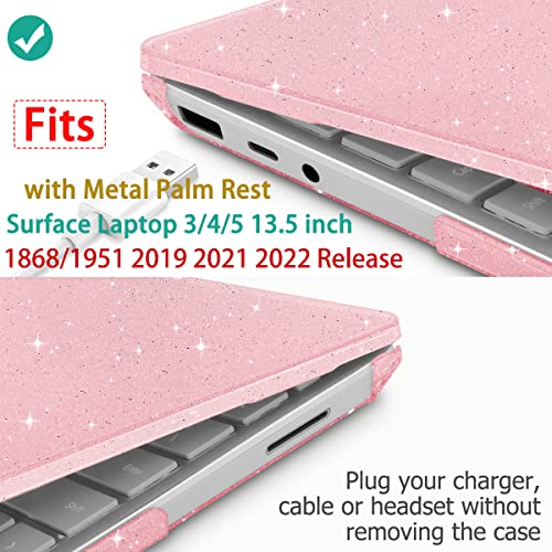 May Chen Case Compatible for 13.5" Microsoft Surface Laptop 5/4/3 with Metal Palm Rest Model 1951/1868, Plastic Hard Shell Case with Screen Protector + Keyboard Cover + Dust Plug, Pink Glitter - Image 3