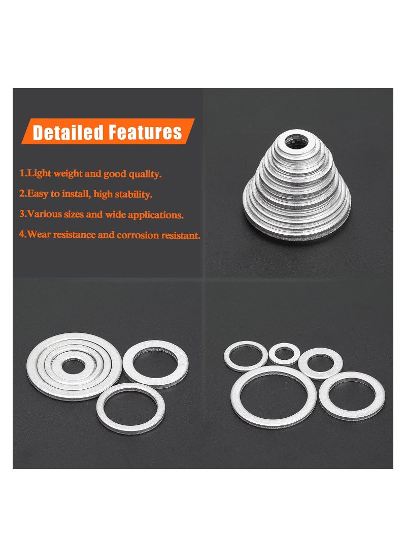 Generic - 560 Pcs 18 Sizes Automotive Drain Plug Gaskets, Oil Crush Washers, Aluminum Flat Washers Assortment Kit (M6 M8 M10 M12 M14 M16 M18 M20 M22 M24) - Image 1