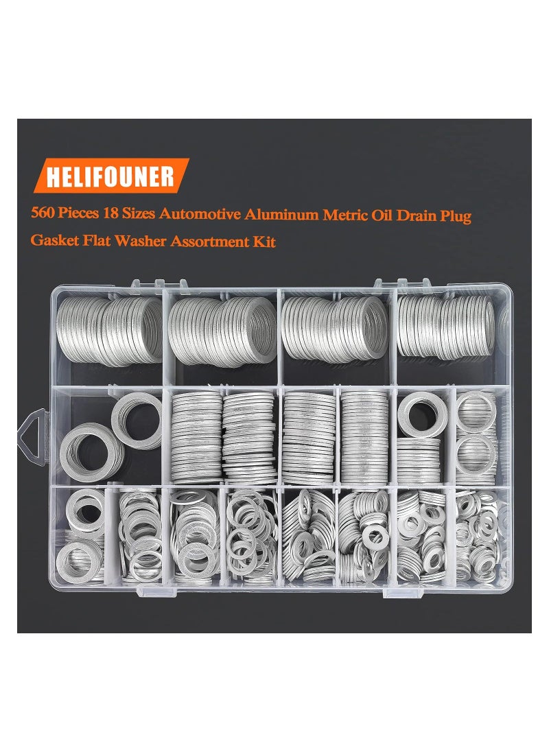 Generic - 560 Pcs 18 Sizes Automotive Drain Plug Gaskets, Oil Crush Washers, Aluminum Flat Washers Assortment Kit (M6 M8 M10 M12 M14 M16 M18 M20 M22 M24) - Image 1