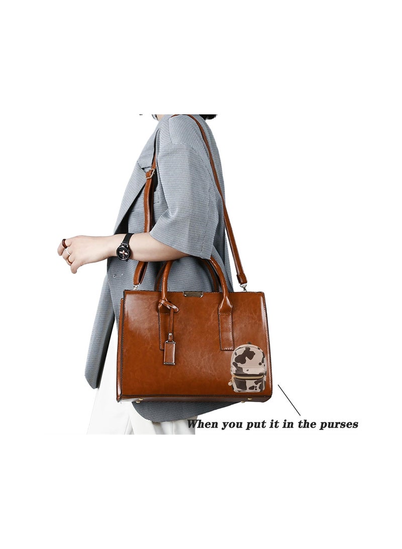 Excefore Printed Cow Pattern Coin Purse, PU Leather Little Backpack Portable Cute Mini Key Chain Bags  for Women, Mini Wallets, Cute Small Change Purse (White)  - Image 3