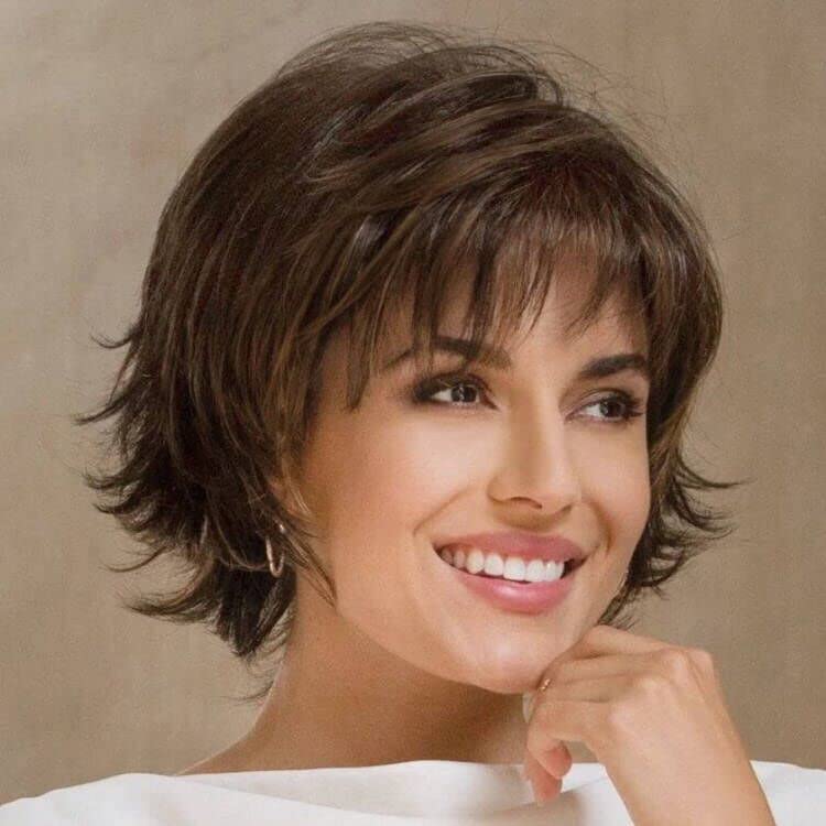EMMOR Short Brown Human Hair Blend Wig Pixie Cut for Women, Natural Lightweight Hair Layered Style Wigs,Softer/Finer/Lightweight for Every day - Image 1
