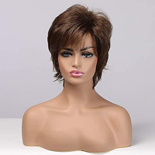 EMMOR Short Brown Human Hair Blend Wig Pixie Cut for Women, Natural Lightweight Hair Layered Style Wigs,Softer/Finer/Lightweight for Every day - Image 3
