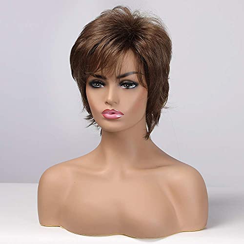 EMMOR Short Brown Human Hair Blend Wig Pixie Cut for Women, Natural Lightweight Hair Layered Style Wigs,Softer/Finer/Lightweight for Every day - Image 4