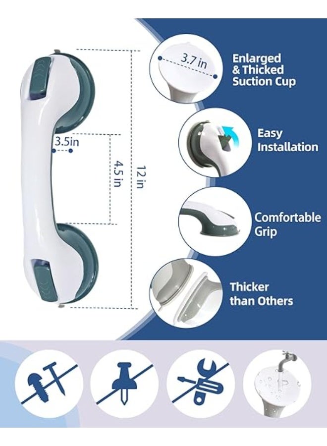Pack of 2 Suction Grab Bars for Bathroom Support, 12 Inch Shower and Bathtub Handles, No-Drill Wall Mounted Safety Rails for Daily Mobility Assistance - Image 4