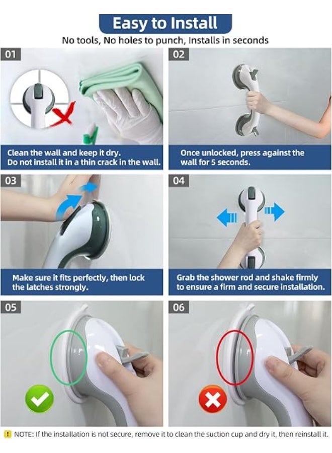 Pack of 2 Suction Grab Bars for Bathroom Support, 12 Inch Shower and Bathtub Handles, No-Drill Wall Mounted Safety Rails for Daily Mobility Assistance - Image 3