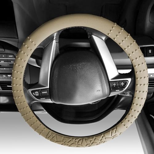 FH Group Universal Fit Silicone with Nibs and Pattern Massaging Grip Steering Wheel Cover Fits most Cars SUVs Trucks and Vans Beige - Image 1