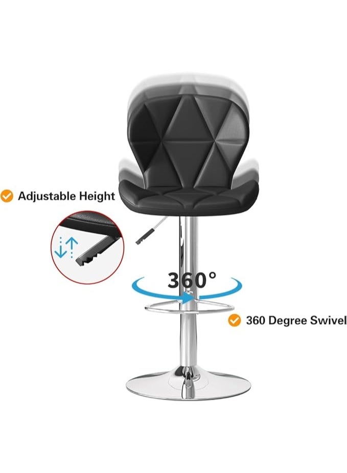 PU Leather Bar Stool, Swivel High Chair Adjustable Bar Chair with Metal Base and Back Rest, for Home Kitchen Bar Counter (Black HID846） - Image 3