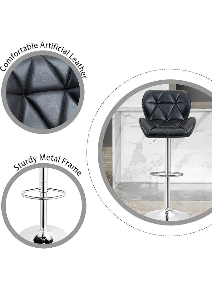 PU Leather Bar Stool, Swivel High Chair Adjustable Bar Chair with Metal Base and Back Rest, for Home Kitchen Bar Counter (Black HID846） - Image 4