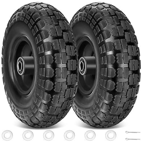 TICONN 10" Solid Tires, 2 Pack Flat Free 4.10/3.50-4'' Wheels with 5/8” Axle Bore Hole and Double Sealed Bearings (Black, 2PK) - Image 1
