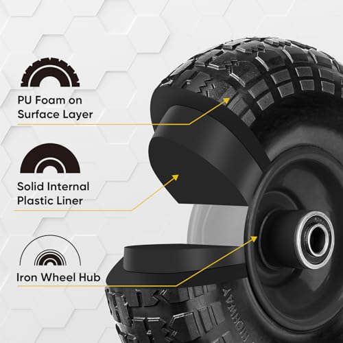 TICONN 10" Solid Tires, 2 Pack Flat Free 4.10/3.50-4'' Wheels with 5/8” Axle Bore Hole and Double Sealed Bearings (Black, 2PK) - Image 5