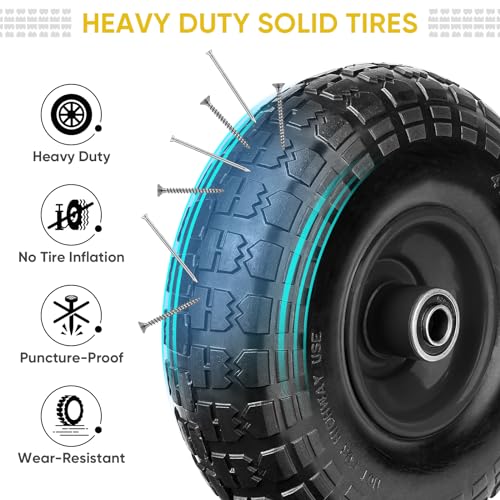 TICONN 10" Solid Tires, 2 Pack Flat Free 4.10/3.50-4'' Wheels with 5/8” Axle Bore Hole and Double Sealed Bearings (Black, 2PK) - Image 3