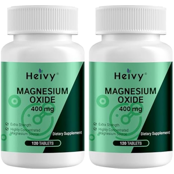 Heivy Magnesium Oxide 400mg, Magnesium Supplement for Muscle Recovery & Relaxation, Vegan, Made in USA, 240 Tablets - Image 1