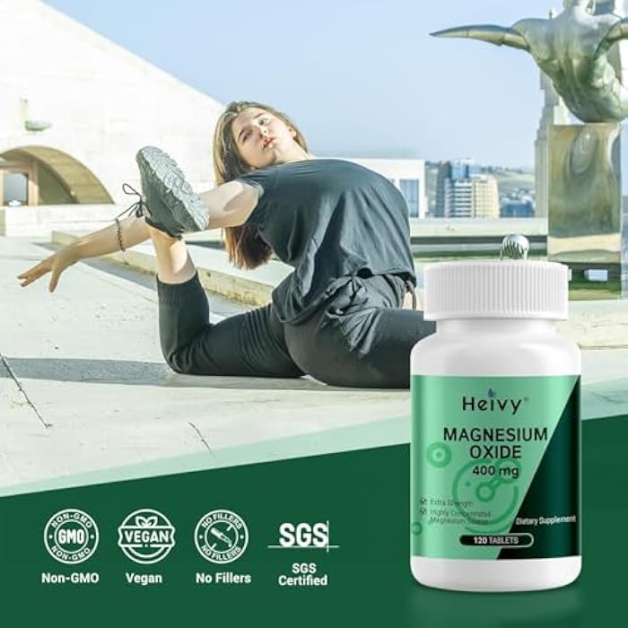 Heivy Magnesium Oxide 400mg, Magnesium Supplement for Muscle Recovery & Relaxation, Vegan, Made in USA, 240 Tablets - Image 5