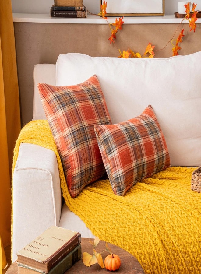 AQOTHES Fall Plaid Orange White Throw Pillow Covers 18x18 Inch, Set of 2 Autumn Decorative Throw Pillows for Couch Sofa Bed Living Room Home Decor, Accent Pillow Cases for Farmhouse Couch Cushion Covers - Image 2