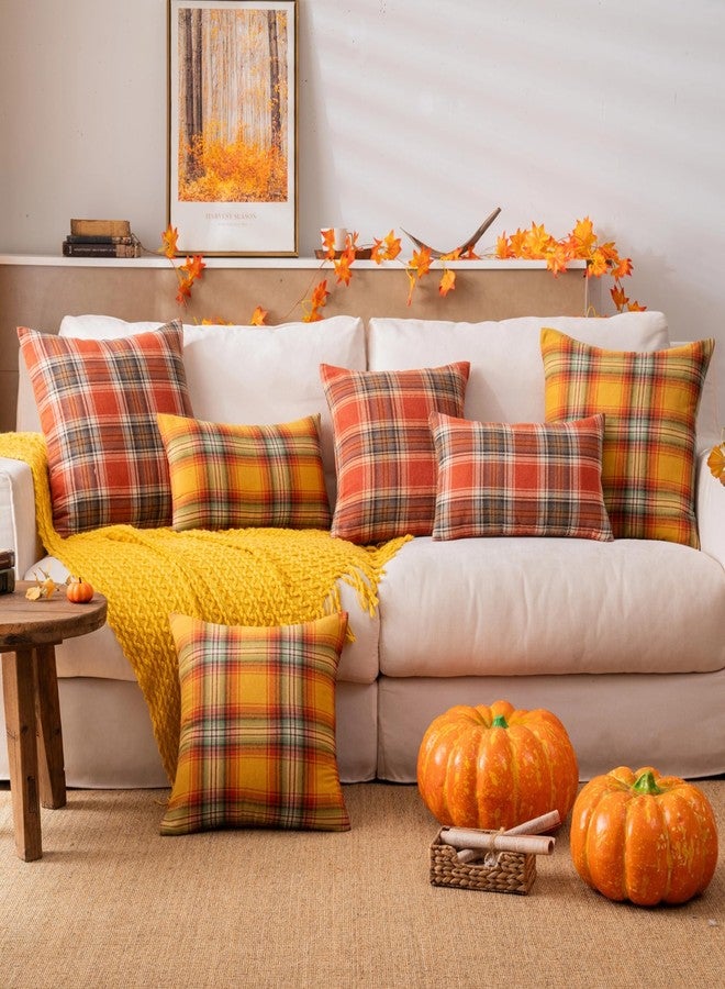 AQOTHES Fall Plaid Orange White Throw Pillow Covers 18x18 Inch, Set of 2 Autumn Decorative Throw Pillows for Couch Sofa Bed Living Room Home Decor, Accent Pillow Cases for Farmhouse Couch Cushion Covers - Image 5