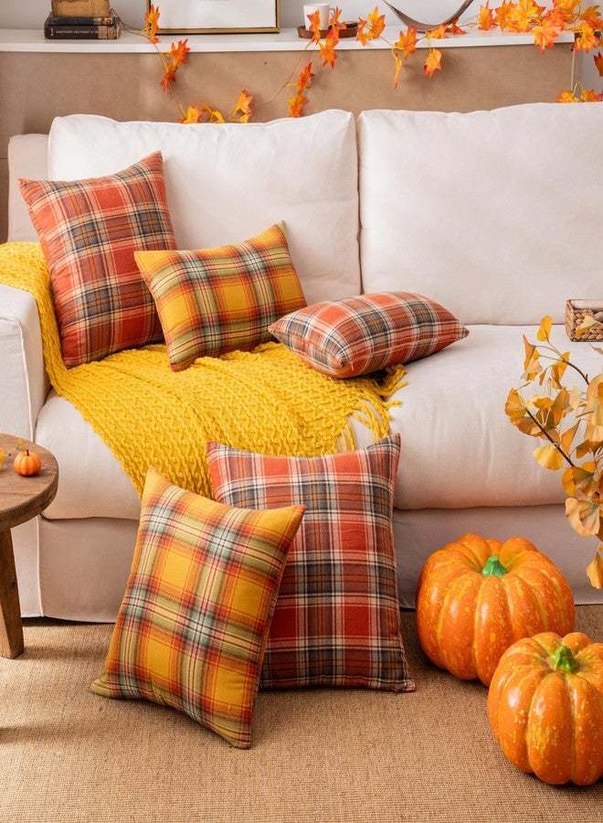 AQOTHES Fall Plaid Orange White Throw Pillow Covers 18x18 Inch, Set of 2 Autumn Decorative Throw Pillows for Couch Sofa Bed Living Room Home Decor, Accent Pillow Cases for Farmhouse Couch Cushion Covers - Image 3