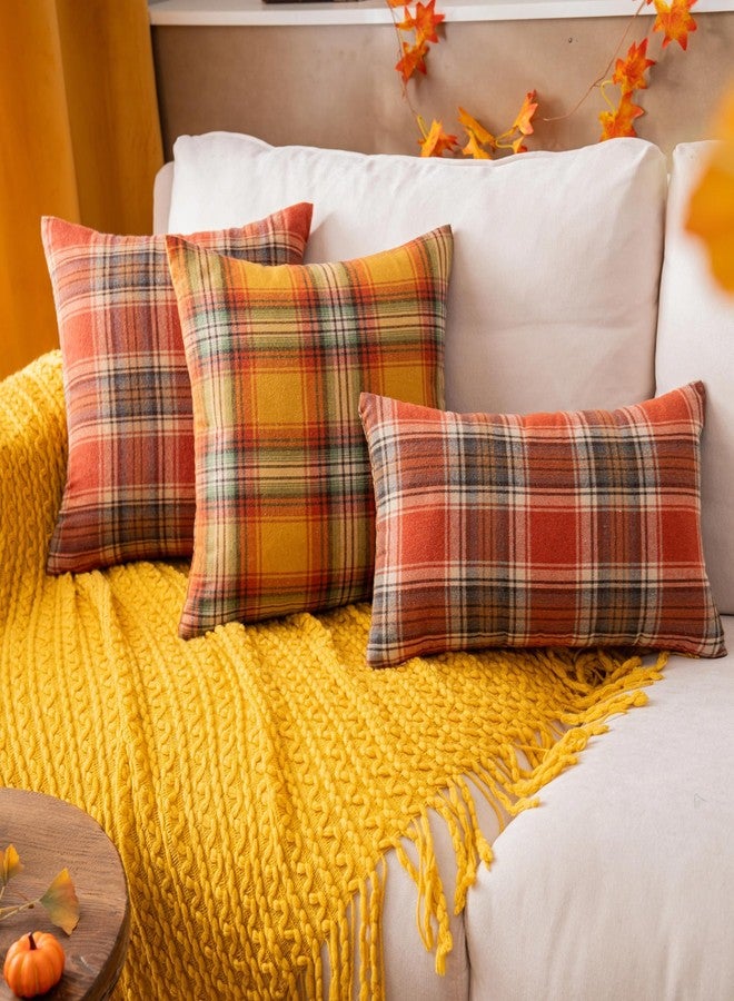 AQOTHES Fall Plaid Orange White Throw Pillow Covers 18x18 Inch, Set of 2 Autumn Decorative Throw Pillows for Couch Sofa Bed Living Room Home Decor, Accent Pillow Cases for Farmhouse Couch Cushion Covers - Image 4