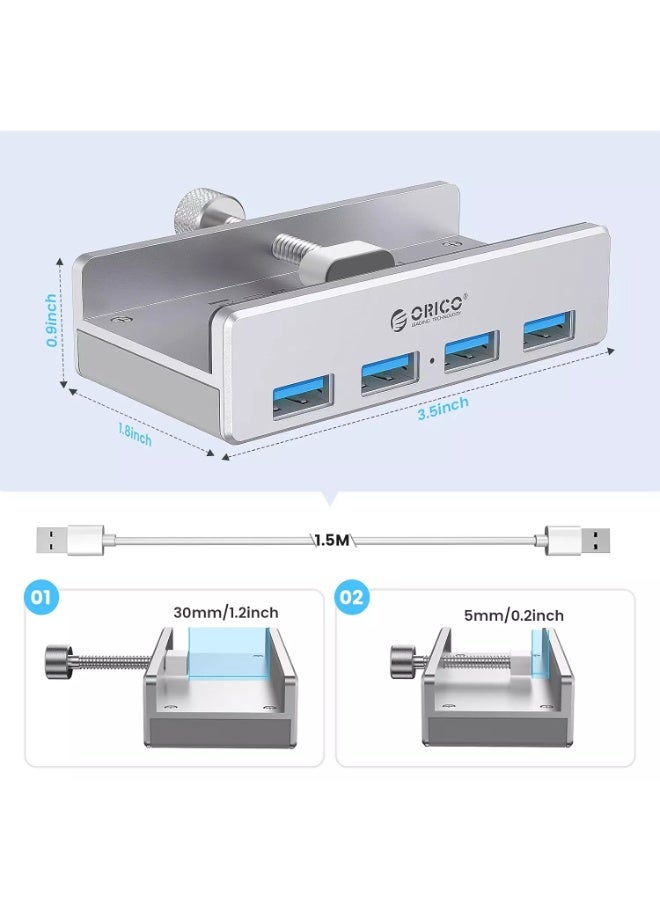 أوريكو محور USB 3.0، محور USB 3.0 من الألومنيوم بأربعة منافذ مع منفذ إمداد طاقة إضافي وكابل بيانات USB بطول 1.5 متر، محور USB يعمل بسطح المكتب لأجهزة imac/الكمبيوتر المحمول/الكمبيوتر الشخصي (أسود) - Image 5