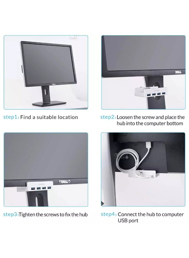 أوريكو محور USB 3.0، محور USB 3.0 من الألومنيوم بأربعة منافذ مع منفذ إمداد طاقة إضافي وكابل بيانات USB بطول 1.5 متر، محور USB يعمل بسطح المكتب لأجهزة imac/الكمبيوتر المحمول/الكمبيوتر الشخصي (أسود) - Image 2