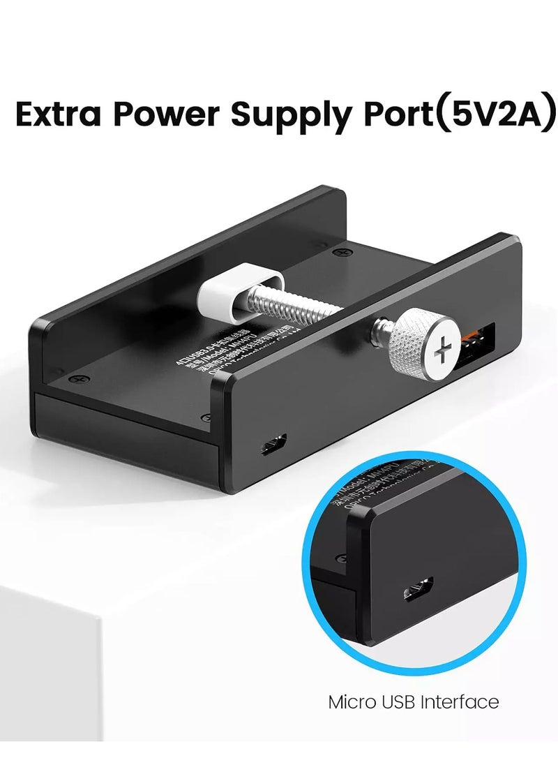 أوريكو - محور USB 3.0، محور USB 3.0 من الألومنيوم بأربعة منافذ مع منفذ إمداد طاقة إضافي وكابل بيانات USB بطول 1.5 متر، محور USB يعمل بسطح المكتب لأجهزة imac/الكمبيوتر المحمول/الكمبيوتر الشخصي (أسود) - Image 1